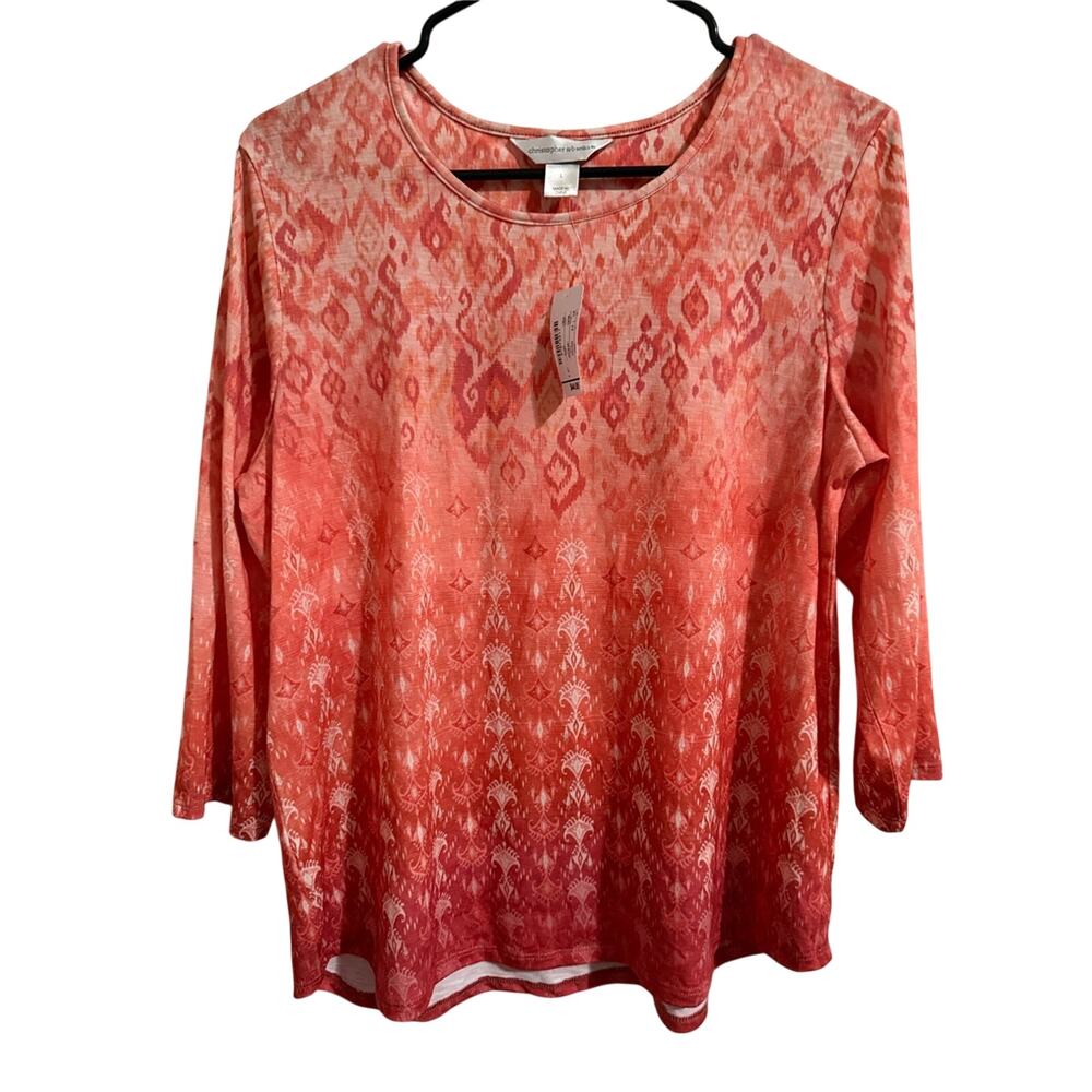 Christopher & Banks Coral to Rose Ombre Long-Sleeve Tee L